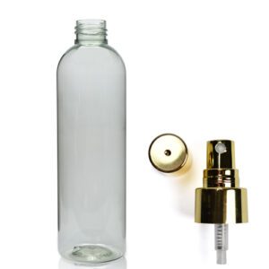 250ml Recycled Plastic Boston Bottle With Gold Atomiser Spray