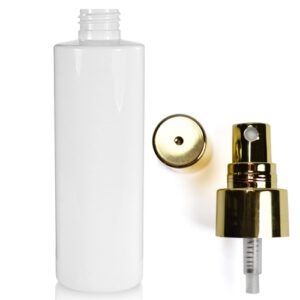 250ml White Recycled Plastic Bottle With Gold Atomiser Spray
