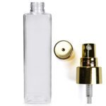 250ml Tall Clear PCR/PET Square Bottle With Gold Atomiser Spray