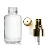50ml Clear Glass Boston Round Bottle With Gold Atomiser Spray