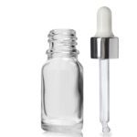 10ml Clear Glass Dropper Bottle & White/Sil Pipette With Wiper