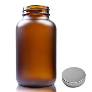 250ml Frosted Amber Glass Pharmapac Jar With Metal Cap