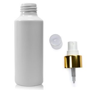 100ml Matte White Aluminium Metal Bottle With Gold Atomiser Spray