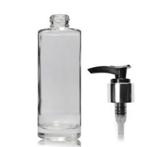 150ml Clear Glass Cylindrical Bottle with Luxury Lotion Pump