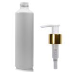 250ml Matte White Aluminium Bottle With Gold Lotion Pump
