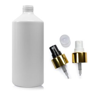 400ml Matte White Aluminium Bottle With Gold Atomiser Spray