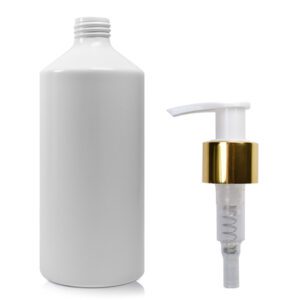 400ml Matte White Aluminium Bottle With Gold Lotion Pump